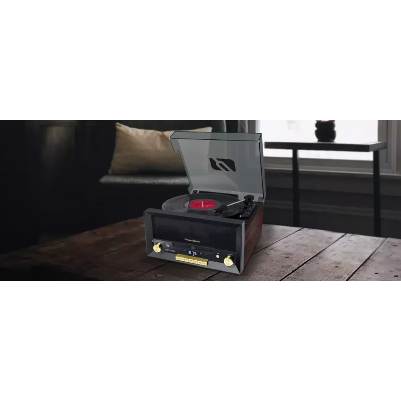 Muse MT-112 W gira-discos micro sistema com CD, USB, Bluetooth, rádio FM, 33/45/78 rpm, castanho