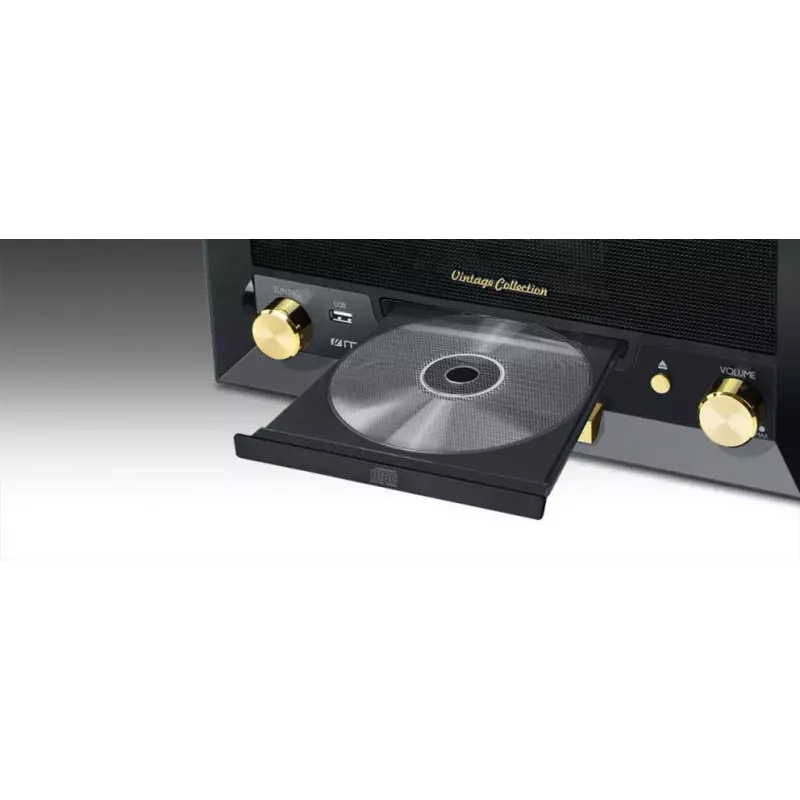 Muse MT-112 W gira-discos micro sistema com CD, USB, Bluetooth, rádio FM, 33/45/78 rpm, castanho