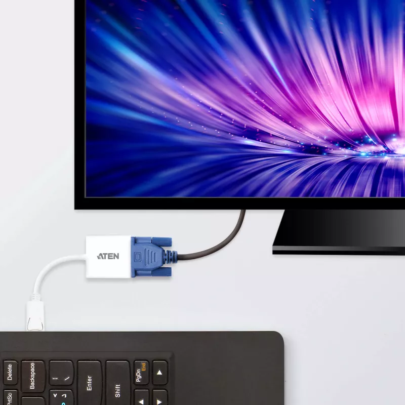 Conversor ATEN DisplayPort para VGA, até 1920x1200 @60Hz, DisplayPort, VGA (D-Sub), macho, fêmea, reto, reto