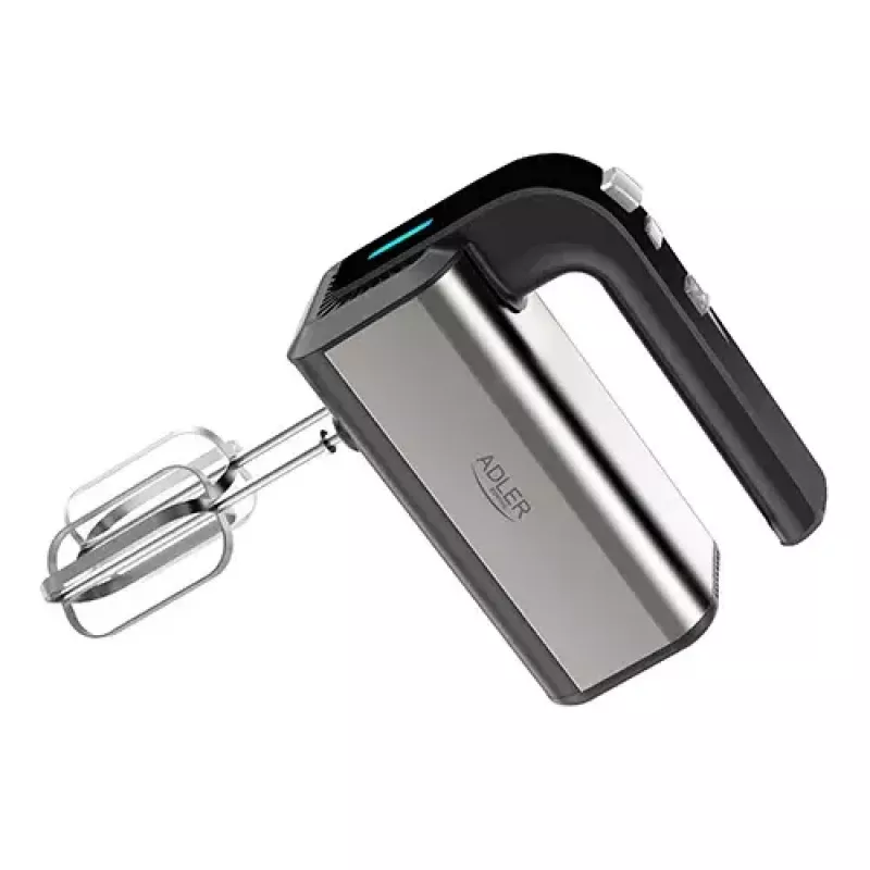 Batedeira manual Adler AD 4225 — 5 velocidades, turbo, 300 W, aço inoxidável/preto prateado, batedores e ganchos para amassar