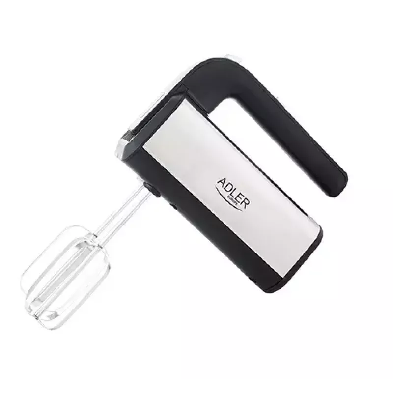 Batedeira manual Adler AD 4225 — 5 velocidades, turbo, 300 W, aço inoxidável/preto prateado, batedores e ganchos para amassar