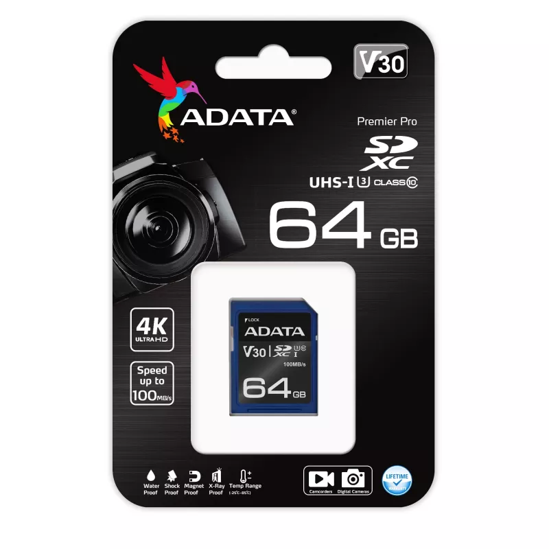 Cartão de memória ADATA ASDX64GUI3V30S-R 64 GB SDXC UHS-I Classe 10