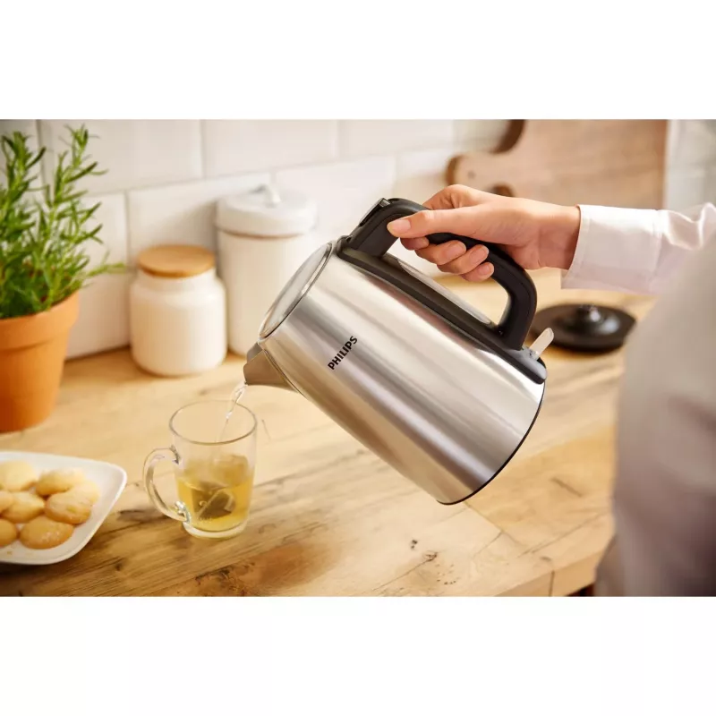 Philips Viva Collection HD9351/90 Chaleira elétrica, 1,7 L, 2020 W, metal, indicador de nível de água, sem fios, filtro