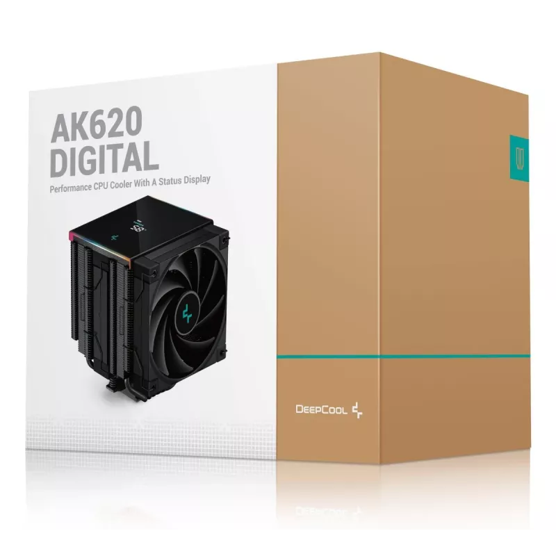 Arrefecedor de CPU DeepCool AK620 12 cm, duas ventoinhas de 120 mm, 6 heatpipes, TDP 260 W, PWM, FDB, altura 160 mm, preto