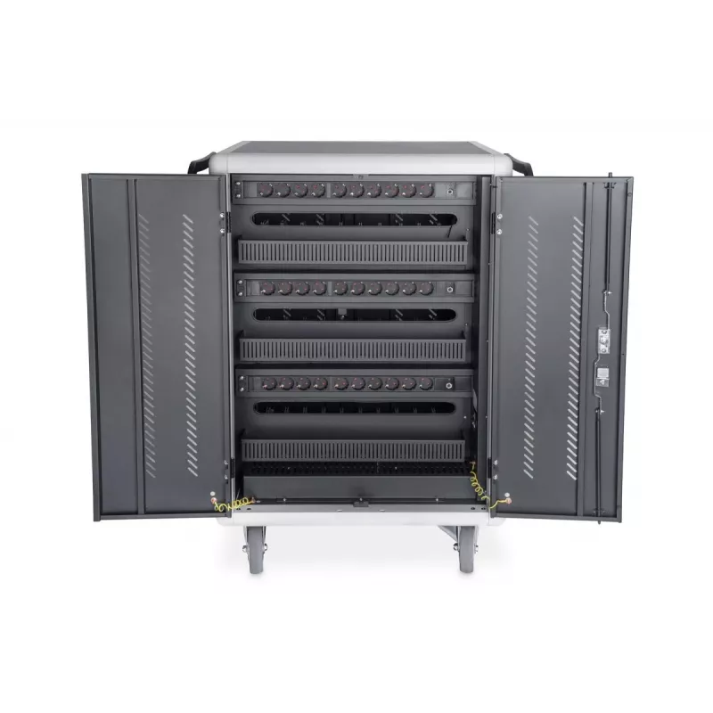 Carrinho de carregamento DIGITUS 30 lugares, 15,6 polegadas, preto 1100 x 700 x 650 mm, incl. USB, PDU, ventoinha