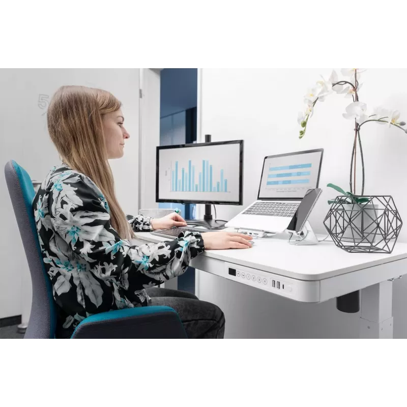 Secretária DIGITUS com regulação elétrica de altura 120x60x12cm com USB branca