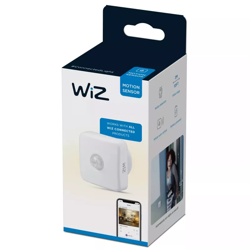 WiZ 929002422302 sensor de movimento WiFi sem fios, 3–15 m, de parede, para interior, branco