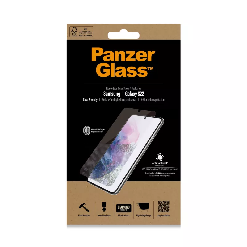 PanzerGlass UltraForce1 7293 protetor de ecrã para Samsung Galaxy S22, vidro temperado, compatível com capas, transparente