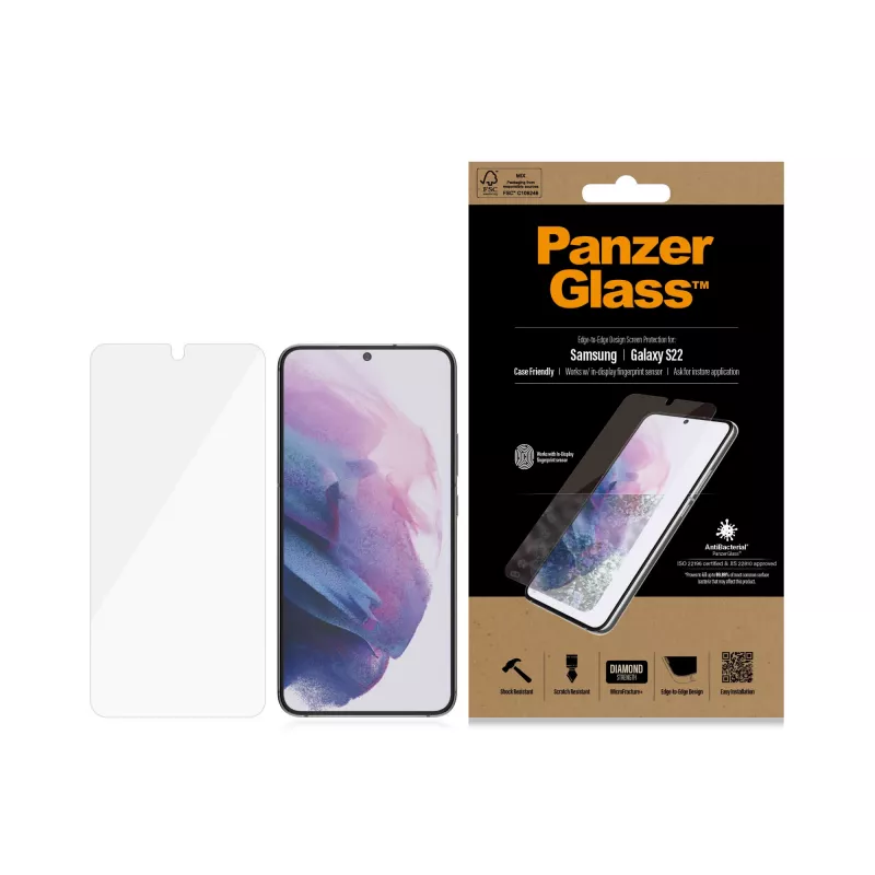 PanzerGlass UltraForce1 7293 protetor de ecrã para Samsung Galaxy S22, vidro temperado, compatível com capas, transparente