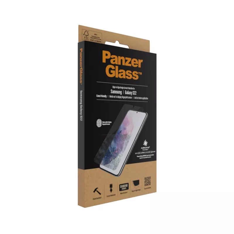 PanzerGlass UltraForce1 7293 protetor de ecrã para Samsung Galaxy S22, vidro temperado, compatível com capas, transparente