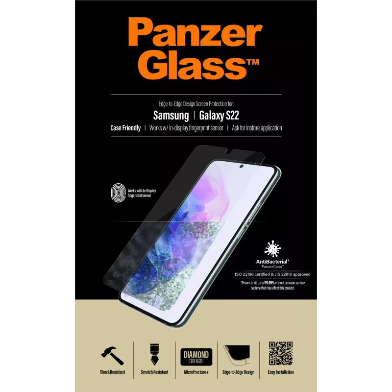 PanzerGlass UltraForce1 7293 protetor de ecrã para Samsung Galaxy S22, vidro temperado, compatível com capas, transparente