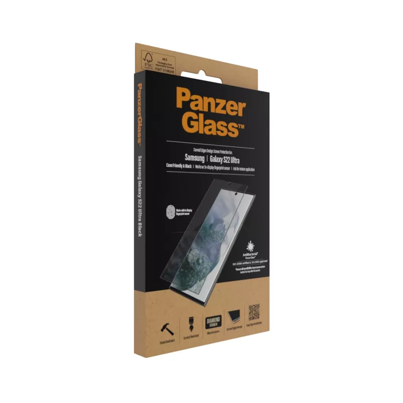 PanzerGlass 7295 protetor de ecrã para Samsung Galaxy S22 Ultra, vidro temperado, compatível com capas, preto