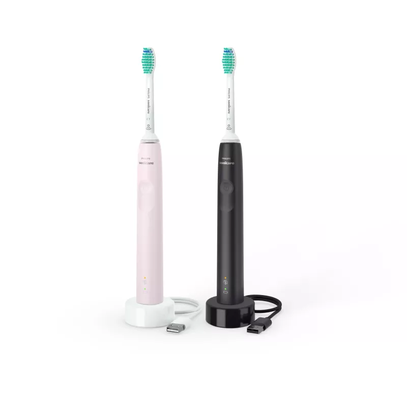 Escovas de dentes elétricas sónicas Philips Sonicare 3100 series 3100 series HX3675/15 pack de 2 – preto e rosa