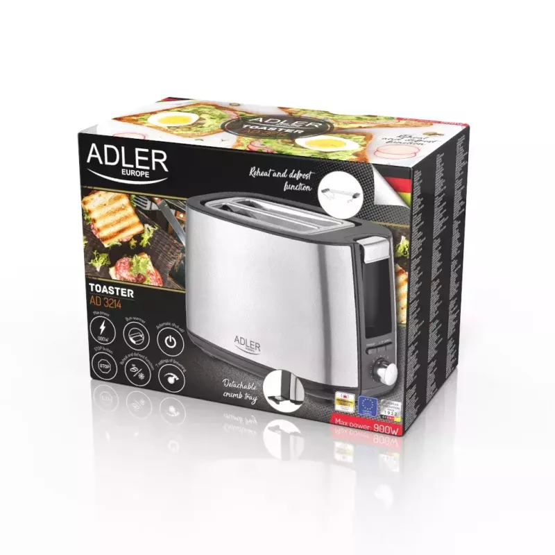 Adler AD 3214 torradeira, 2 ranhuras, aço inoxidável, 750 W