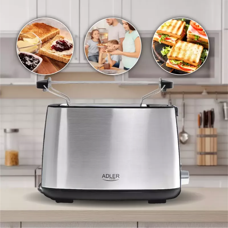 Adler AD 3214 torradeira, 2 ranhuras, aço inoxidável, 750 W