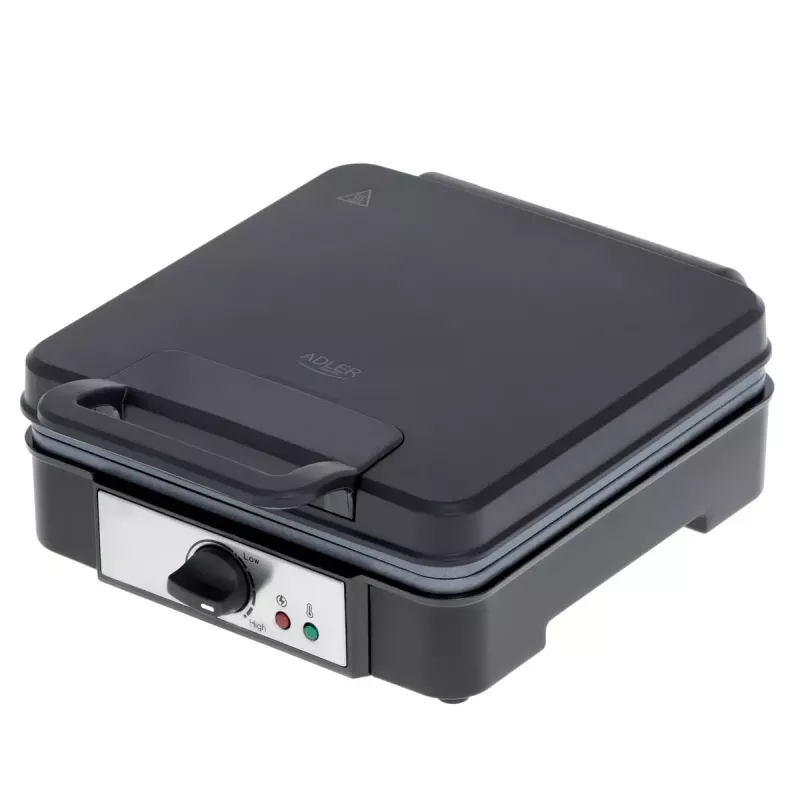 Máquina de waffles Adler AD 3049, 4 waffles quadrados, antiaderente, 1800 W, preta