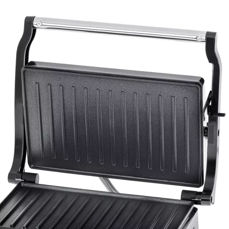 Grelhador de contacto Adler AD 3052 retangular aço/preto, 1200 W, superfície grelhada, tampa com fecho