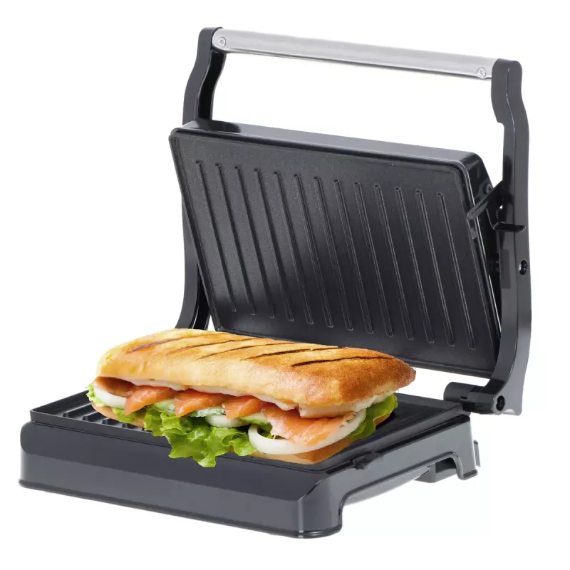 Grelhador de contacto Adler AD 3052 retangular aço/preto, 1200 W, superfície grelhada, tampa com fecho
