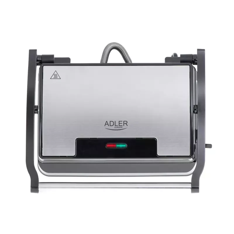 Grelhador de contacto Adler AD 3052 retangular aço/preto, 1200 W, superfície grelhada, tampa com fecho