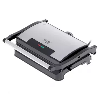 Grelhador de contacto Adler AD 3052 retangular aço/preto, 1200 W, superfície grelhada, tampa com fecho