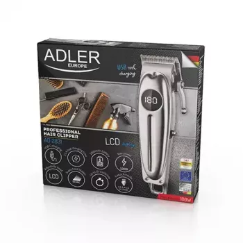 Máquina de cortar cabelo Adler AD 2831 prateada aço inoxidável em V 1 mm