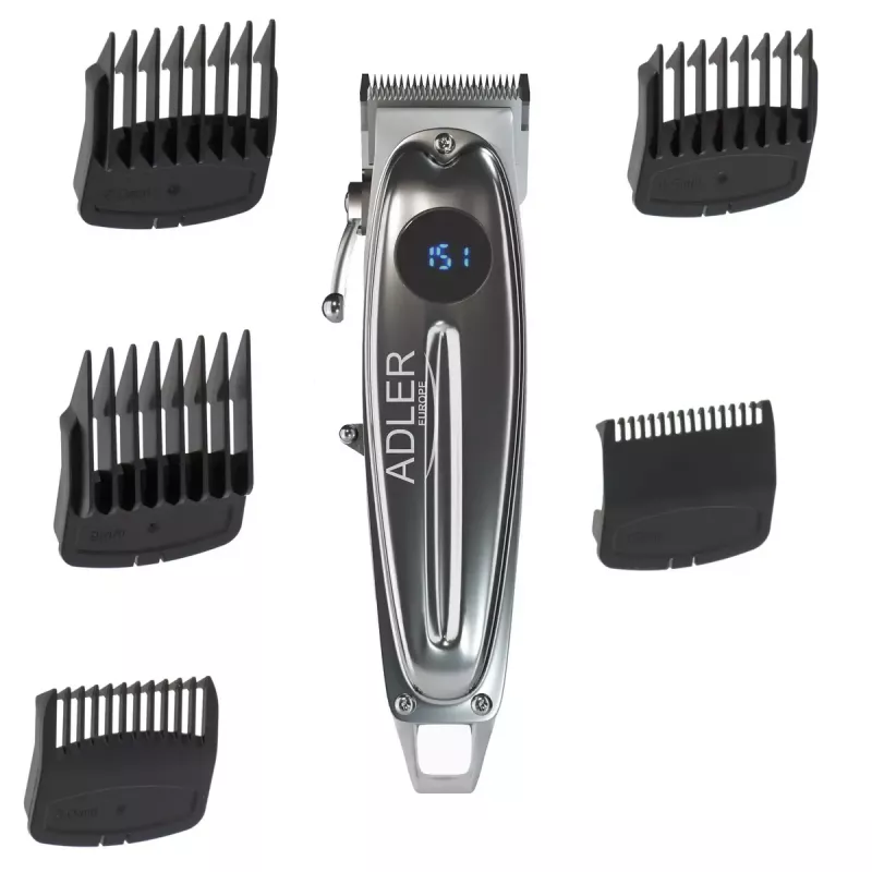 Máquina de cortar cabelo Adler AD 2831 prateada aço inoxidável em V 1 mm