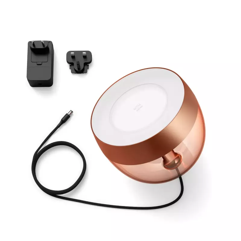 Candeeiro de secretária inteligente Philips Hue Iris cobre edição especial — 1 lâmpada, Bluetooth e Zigbee, 100–240V, cabo de 2m