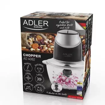 Picadora elétrica Adler AD 4082, taça de vidro de 1,2 L, 300 W, 2 velocidades, função pulsar, lâminas de aço inoxidável