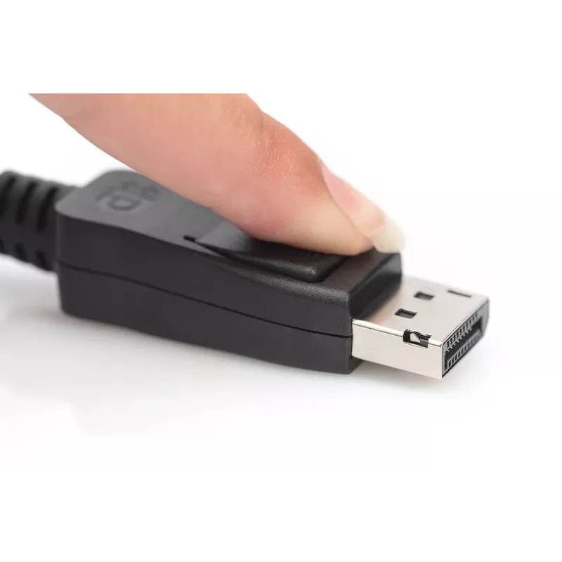 Cabo de ligação DisplayPort DIGITUS, DP M/M, 3 m com bloqueio, Ultra HD 8K, Versão 1.3/1.4, preto