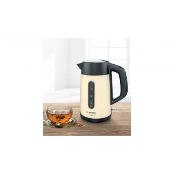 Chaleira elétrica Bosch TWK4P437 1,7 L, 2400 W, corpo em aço inoxidável, sem fios, bege/preto