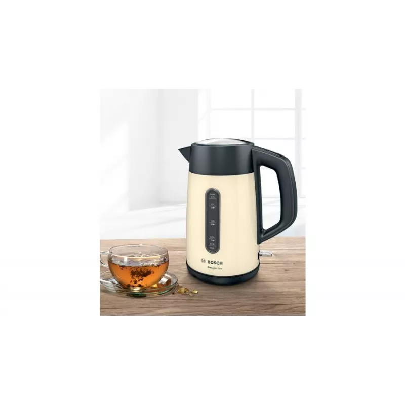 Chaleira elétrica Bosch TWK4P437 1,7 L, 2400 W, corpo em aço inoxidável, sem fios, bege/preto