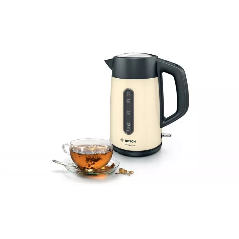 Chaleira elétrica Bosch TWK4P437 1,7 L, 2400 W, corpo em aço inoxidável, sem fios, bege/preto