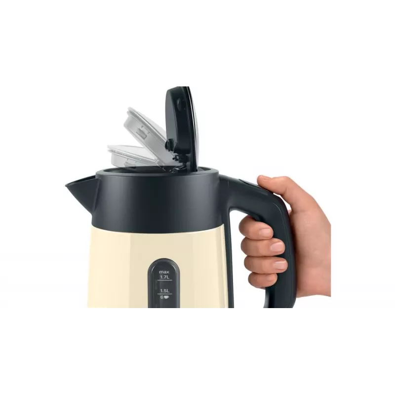 Chaleira elétrica Bosch TWK4P437 1,7 L, 2400 W, corpo em aço inoxidável, sem fios, bege/preto