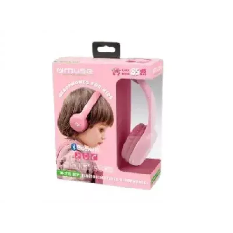 Muse M-215BTP auscultadores estéreo Bluetooth para crianças, over-ear, sem fios, Bluetooth 5.0, rosa