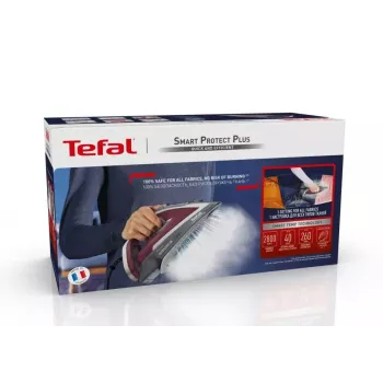 Tefal Smart Protect Plus FV6870E0 ferro a vapor, 2800 W, base Durilium AirGlide, depósito de 270 ml, vapor 40 g/min, jato de vapor 260 g/min, cabo de 2 m, vermelho/cinzento