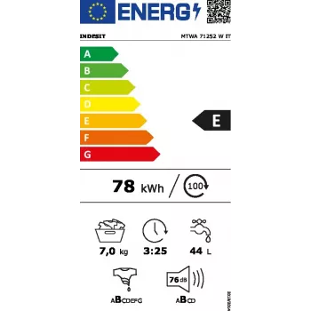 Máquina de lavar roupa de carga frontal Indesit MTWA 71252 W IT — 7 kg, 1200 rpm, classe energética E, branco
