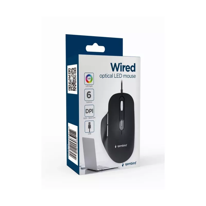 Rato ótico LED GEMBIRD MUS-6B-02 com fios USB - 6 botões com roda preto