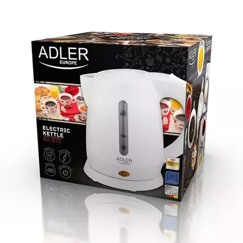 Chaleira elétrica Adler AD 1272 — 1 L, 1600 W, branco avelã, controlo por botões, filtro anti-calcário