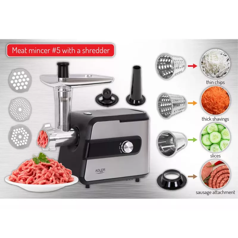Picadora de carne Adler AD 4813 2000 W Preto Prateado