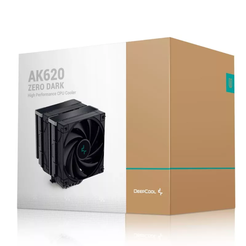 Cooler a ar DeepCool AK620 ZERO DARK 12 cm preto, 6 heatpipes, 2 ventoinhas PWM de 120 mm, TDP 260 W, altura 160 mm