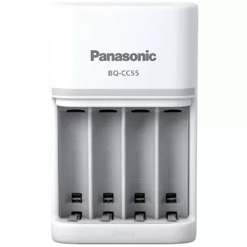 Carregador de pilhas Panasonic BQ-CC55E — carregador compacto NiMH/NiCd para pilhas AA/AAA