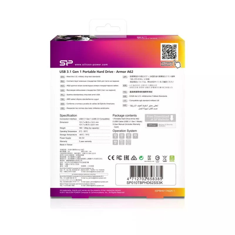 Silicon Power Armor A62 SP010TBPHD62SS3K disco rígido portátil de 1 TB, USB 3.2 Gen 1, preto/vermelho