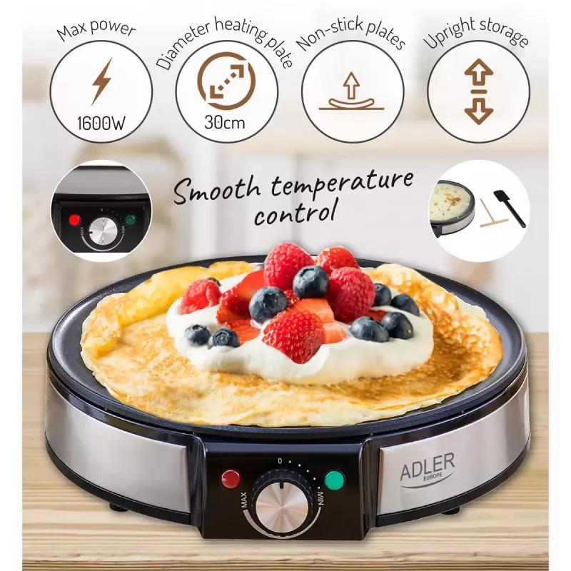 Máquina de crepes Adler AD 3058 1600 W Preto Aço inoxidável