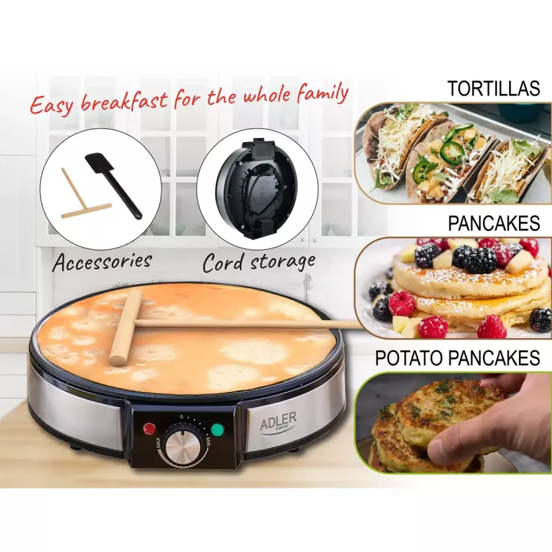 Máquina de crepes Adler AD 3058 1600 W Preto Aço inoxidável
