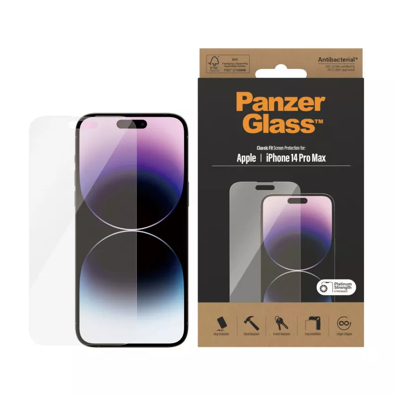 Proteção de ecrã PanzerGlass Apple iPhone 14 Pro Max Classic Fit resistente a riscos e choques