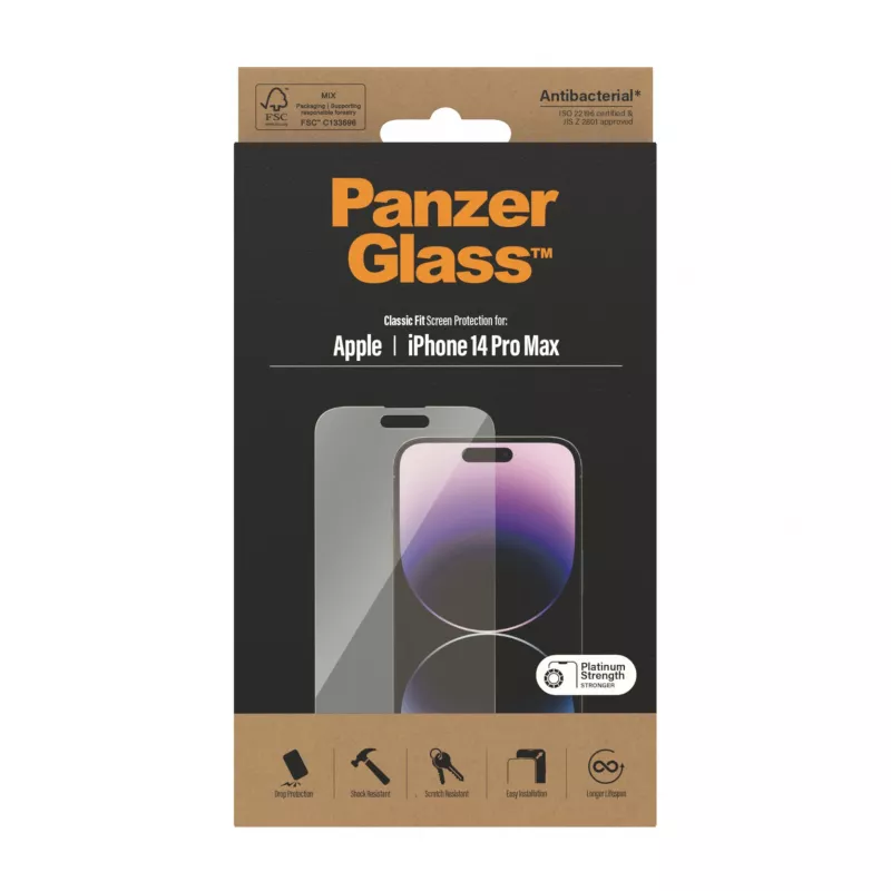 Proteção de ecrã PanzerGlass Apple iPhone 14 Pro Max Classic Fit resistente a riscos e choques