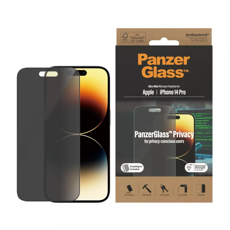 Proteção de ecrã PanzerGlass ® Privacy iPhone 14 Pro | Ultra-Wide Fit com EasyAligner