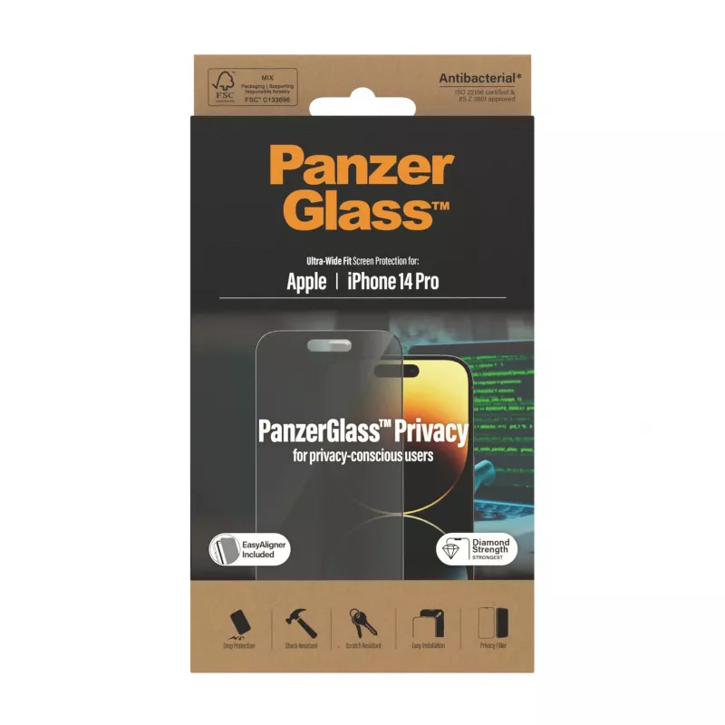 Proteção de ecrã PanzerGlass ® Privacy iPhone 14 Pro | Ultra-Wide Fit com EasyAligner