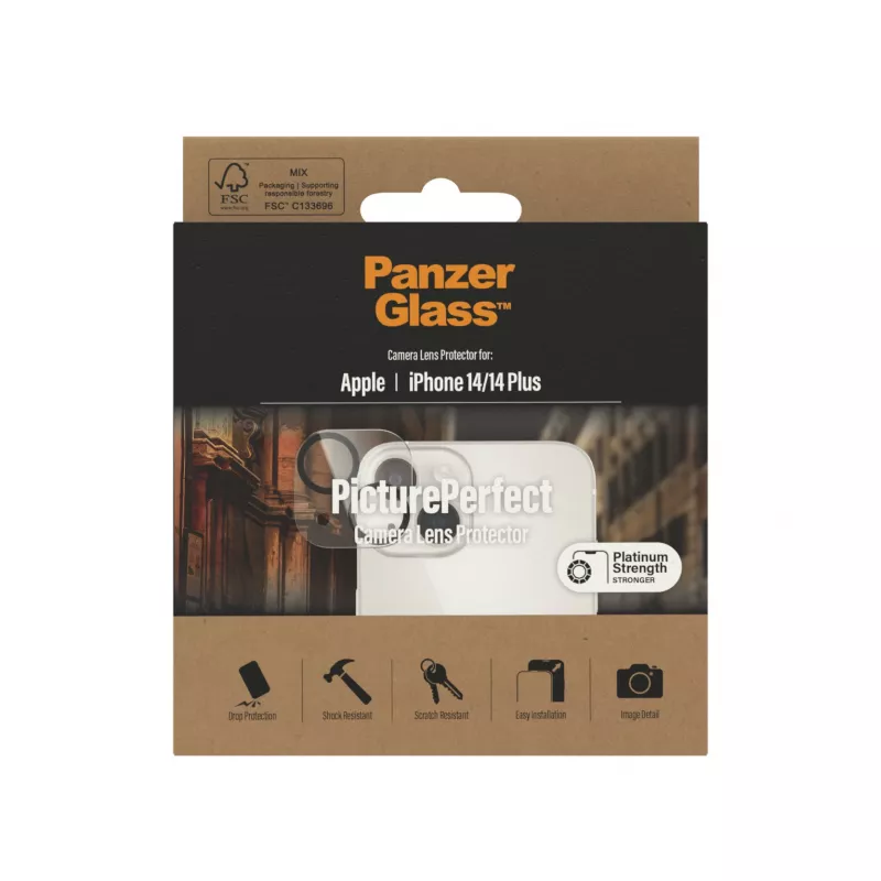 Película protetora para objetiva de câmara PanzerGlass PicturePerfect para Apple iPhone 14 / 14 Plus, vidro temperado transparente