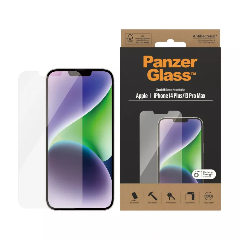Película protetora de ecrã PanzerGlass para Apple iPhone 14 Plus 13 Pro Max, resistente a riscos e impactos